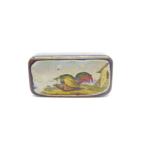 Early Victorian Papier Mache Raunchy Chicken Scene Snuff Box Antique c1840