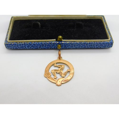 Edwardian 9ct Rose Gold ‘Three Legs of Mann’ Isle of Man Pendant Antique 1903 Chester