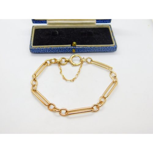 Edwardian 9ct Rose Gold Trombone Link Bracelet with Bolt Ring Antique c1910