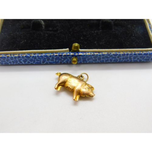 Edwardian 9ct Yellow Gold Little Pig Charm Pendant Antique c1910