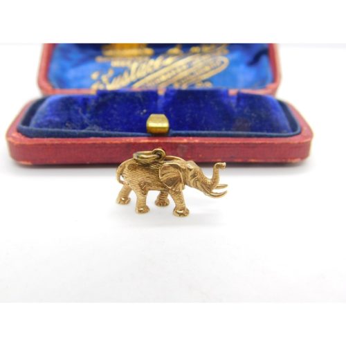 Lucky Elephant 9ct Yellow Gold English Charm Pendant Vintage 1973 Birmingham