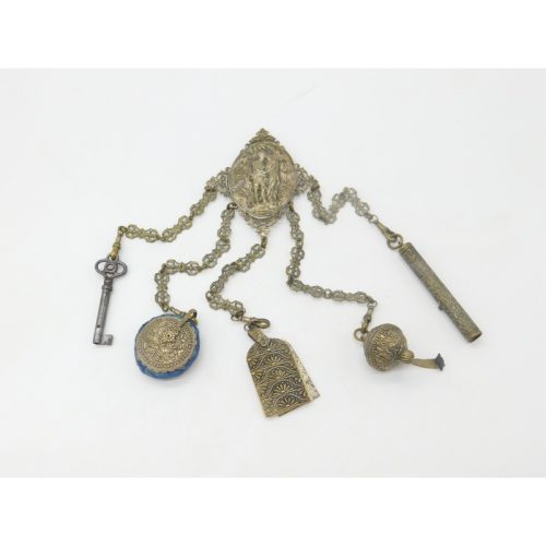 Regency French Gilt Metal Large Sewing Chatelaine with Tools Antique c1830
