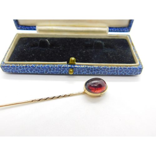 Victorian 9ct Gold & Cabochon Almandine Garnet Set Stick Pin Antique c1860