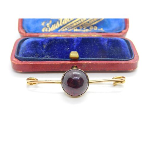 Victorian 9ct Yellow Gold Cabochon Garnet Bar Brooch Antique 1901 Chester