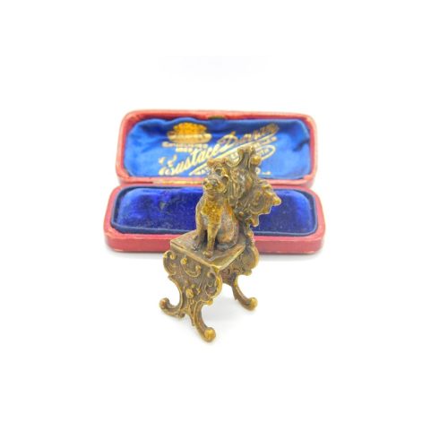 Victorian Cold Painted Vienna Bronze Cat on a Throne Figure Antique c1860