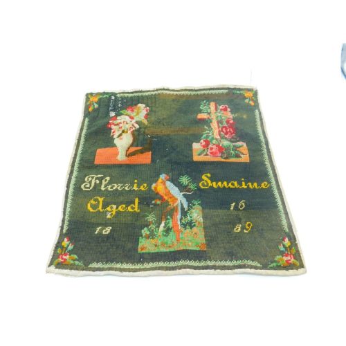 Victorian Needlework Wool Samper ‘Florrie Swaine Aged 16 1889’ Antique