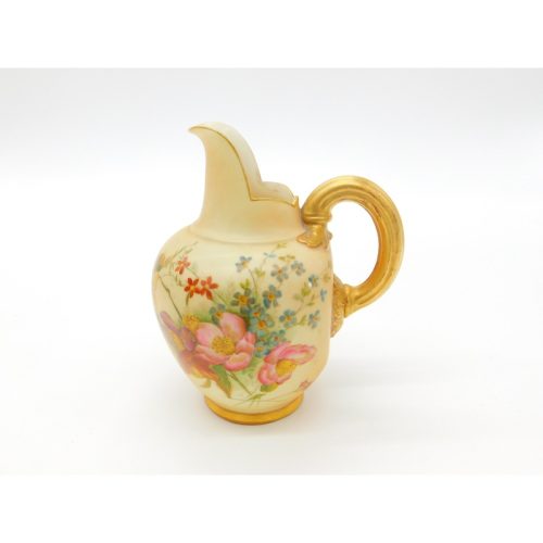 Victorian Royal Worcester Porcelain Brush Floral & Gilt Handle Milk Jug 1901