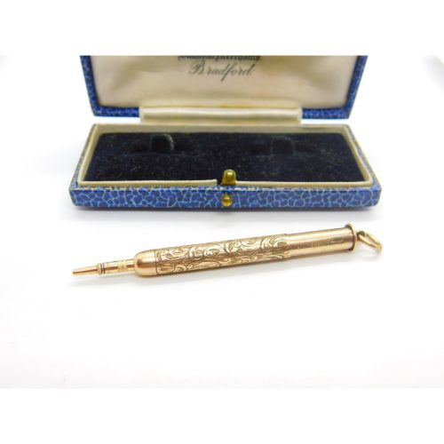 Victorian Sampson Mordan 9ct Gold Floral Propelling Pencil Fob Antique c1900