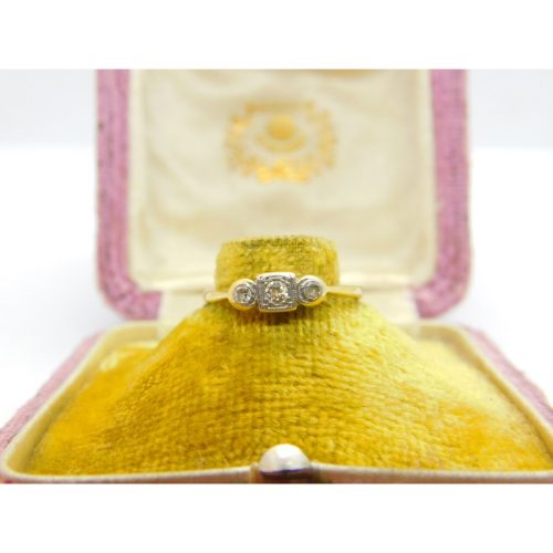 18ct Yellow Gold & 0.1ct Diamond Three-Stone Ring Antique c1920 Art Deco