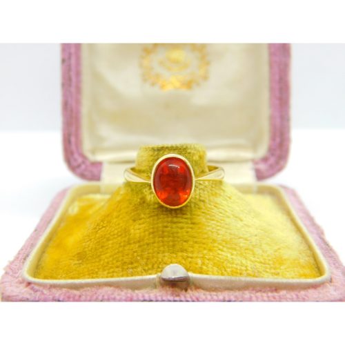 18ct Yellow Gold & Cabochon Fire Opal Band Ring 1994 London Vintage