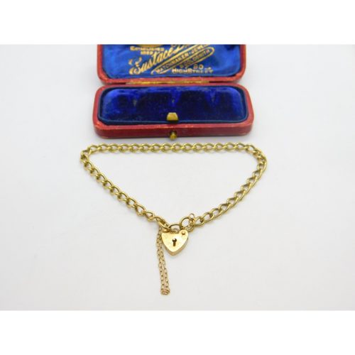 9ct Yellow Gold Curb Link Charm Bracelet with Heart Lock Clasp 1984 London