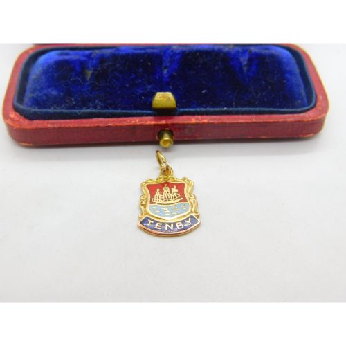 9ct Yellow Gold & Enamel Tenby Wales Souvenir Charm 1958 Mid-Century