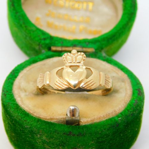 9ct Yellow Gold Irish Claddagh Wedding Ring Vintage c1970 Size J 1/2 UK