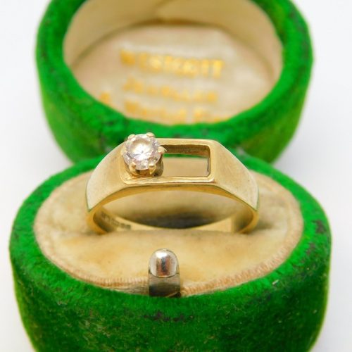 9ct Yellow Gold Modernist Spinel Set Dress Ring Vintage 1982 Birmingham