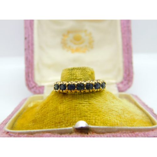 9ct Yellow Gold & Natural Sapphire Half-Eternity Ring Vintage 1978 London