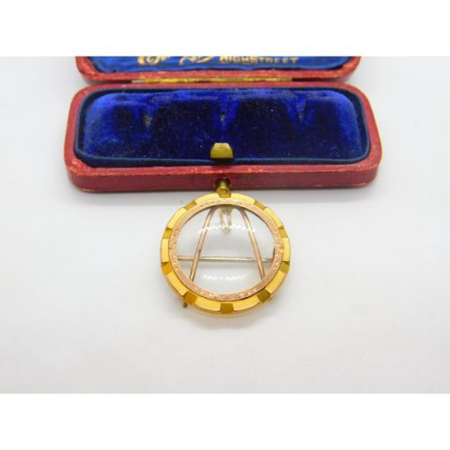 9ct Yellow Gold Portrait Locket Brooch Pin Antique c1920 Art Deco