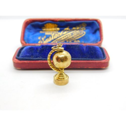 9ct Yellow Gold Rotating Globe Charm or Pendant Vintage 1965 London