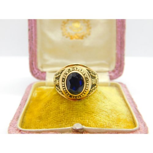 American 10ct Gold & Sapphire Paste St Mary High School Graduation Ring Class of 1965