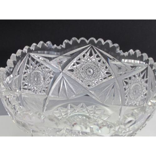 American Brilliant Period hand Cut Glass and mouth blown bowl abp hobstar
