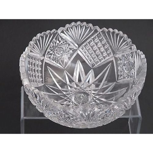 American Brilliant Period hand Cut Glass mouth blown wheel polished 8″ bowl ABP