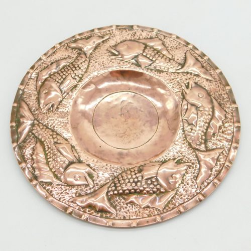 Arts & Crafts Planished Fish Pattern Charger by Newlyn Antique c1890