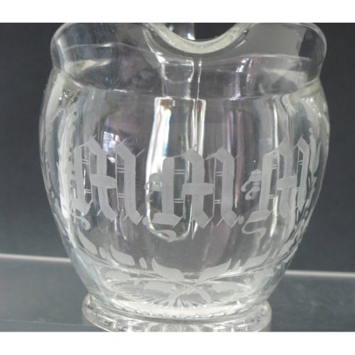 Cut Glass sugar and creamer, etched with initials MMM and bird