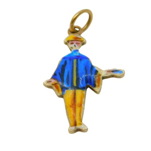 Edwardian 9ct Gold & Colourful Enamel Town Crier Charm Pendant Antique c1910