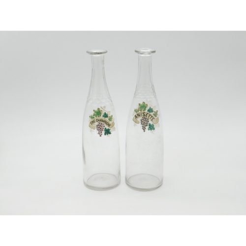 French Pair of Victorian Glass & Enamel ‘Fine Champagne’ & ‘Anisette’ Carafes