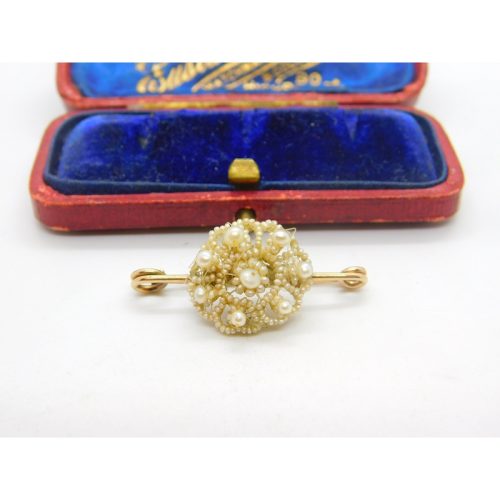 Georgian 9ct Rose Gold & Pearl Set Woven Flower Mourning Brooch c1820 Antique