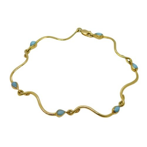 Italian 14ct Yellow Gold & Turquoise Wave Pattern Bracelet Vintage c1970