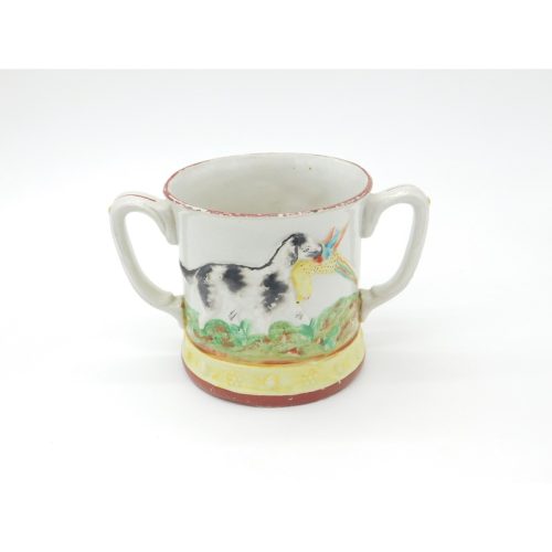 Large Victorian Staffordshire Frog Mug with Shooting Interest Antique c1850