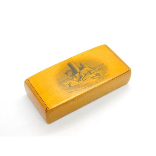 Rare Mauchline Ware Snuff Box with Dogs Chasing Rats Scene Antique c1880