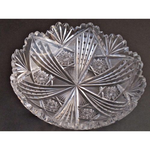 Signed Libbey new  brilliant American Period Cut Glass low bowl Antique crystal hobstar