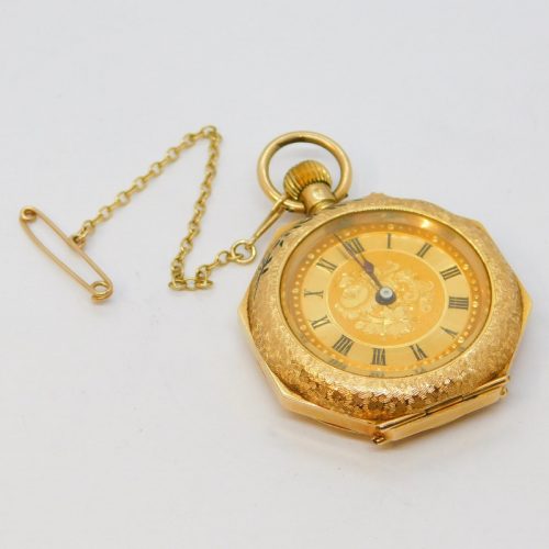 Victorian 14ct Gold Cased & Enamel Ladies Pocket Watch Antique c1890