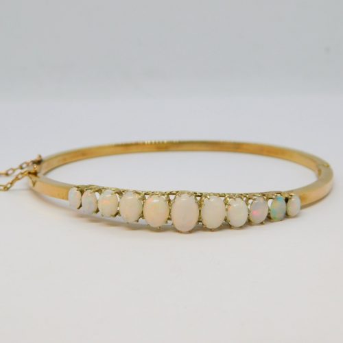 Victorian 15ct Yellow Gold Graduating Australian Opal Bangle Antique c1890