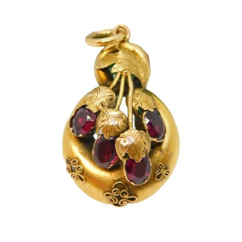 Victorian 18ct Yellow Gold & Almandine Garnet Floral Drop Pendant Antique c1860