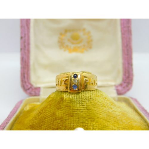 Victorian 18ct Yellow Gold, Diamond Mizpah Sweetheart Ring 1893 Birmingham