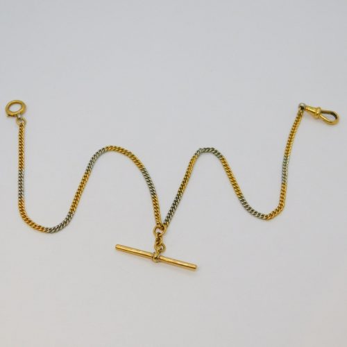 Victorian 18ct Yellow Gold & Platinum Curb Link Albert Watch Chain Antique c1890