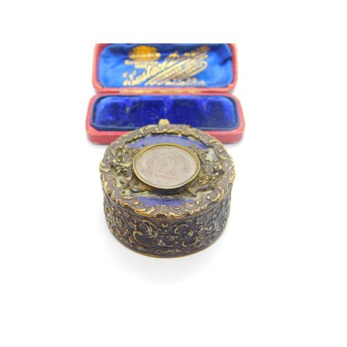 Victorian Gilt Metal, Enamel & Hair Locket Trinket Box ‘Countess De La Warr’s’ Antique 1870