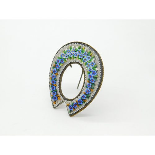 Victorian Metal & Forget-Me-Not Flower Horseshoe Frame Antique c1860