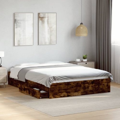 Cadre de lit avec tiroirs sans matelas chne fum 135×190 cm