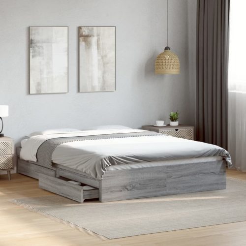 Cadre de lit avec tiroirs sans matelas sonoma gris 135×190 cm