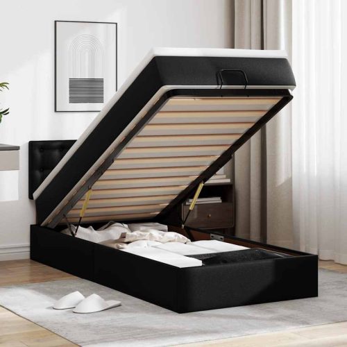 Cadre de lit ottoman avec matelas noir 80×200 cm similicuir