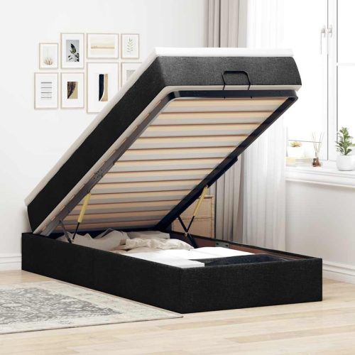 Cadre de lit ottoman avec matelas noir 90×190 cm tissu