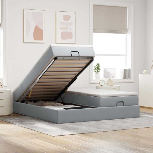 Cadre de lit ottoman et matelas gris clair 180x200cm tissu