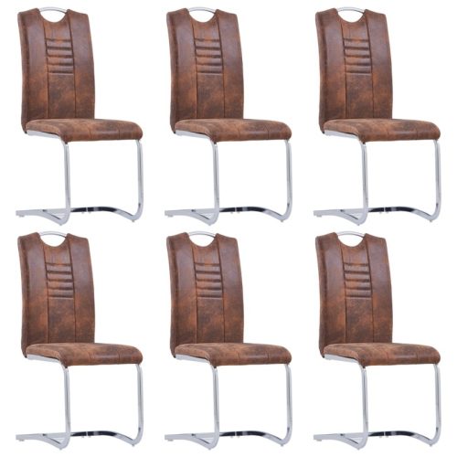 Chaises  manger cantilever lot de 6 marron similicuir daim
