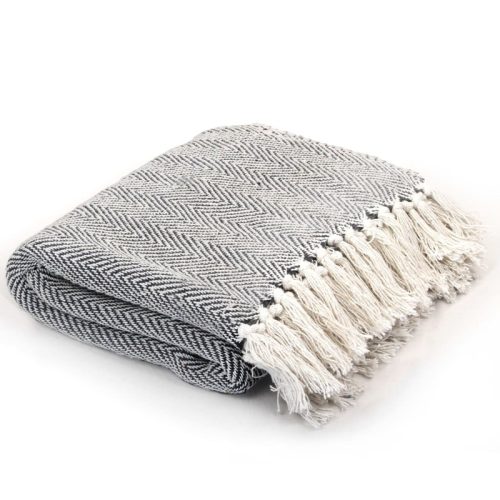Couverture coton  chevrons 220×250 cm Bleu marine