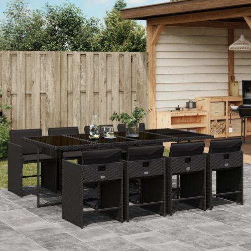 Ensemble  manger de jardin 9pcs coussins noir rsine tresse