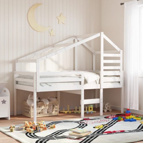 Lit haut sans matelas blanc 90×200 cm bois de pin massif