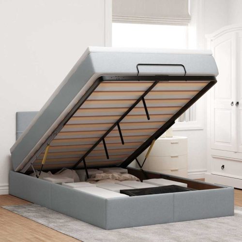 Lit ottoman avec matelas gris clair 120×200 cm tissu